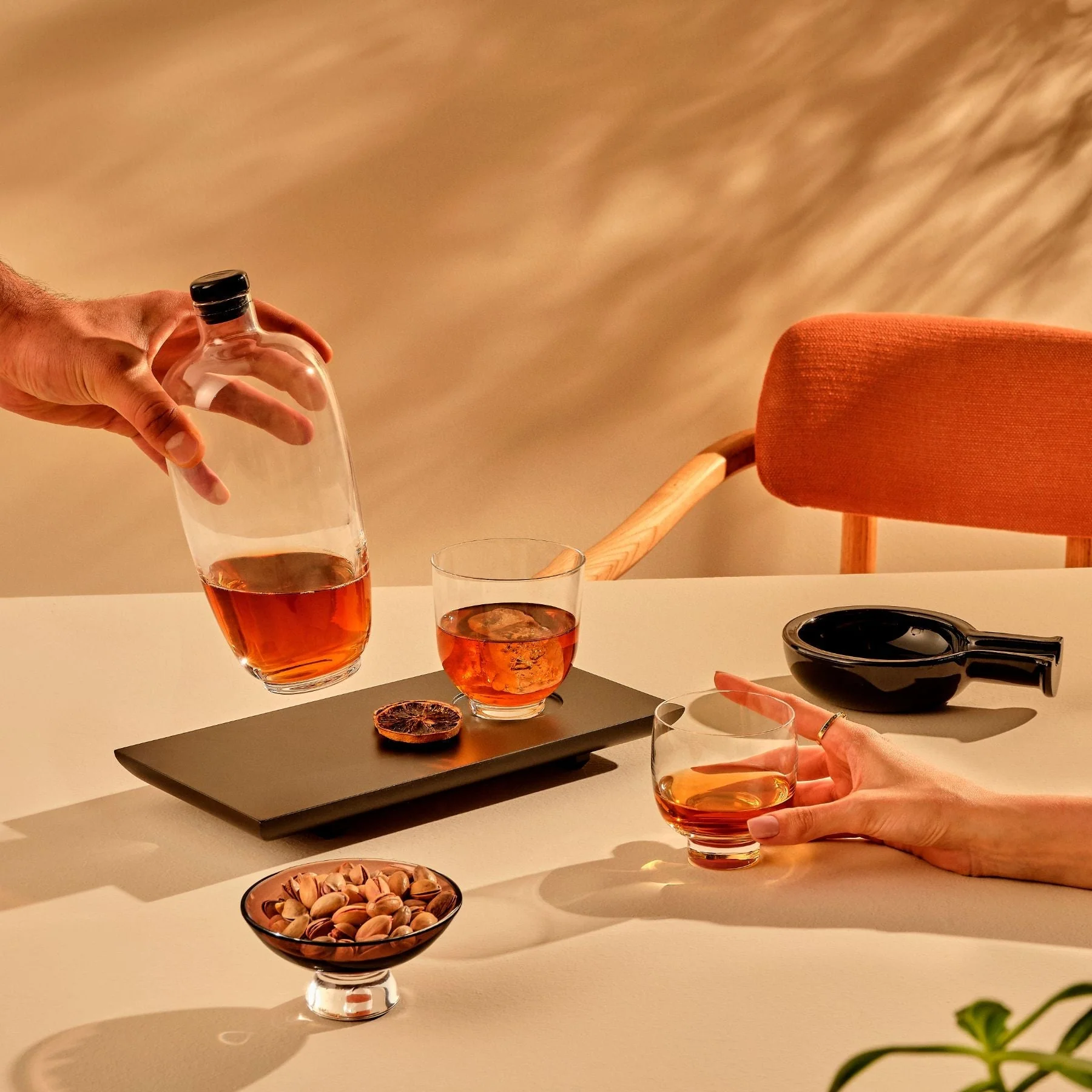 Malt Whisky Bottle Tall With Wooden Tray Malt Whisky Glass Hepburn Low Ball Glass Silhou